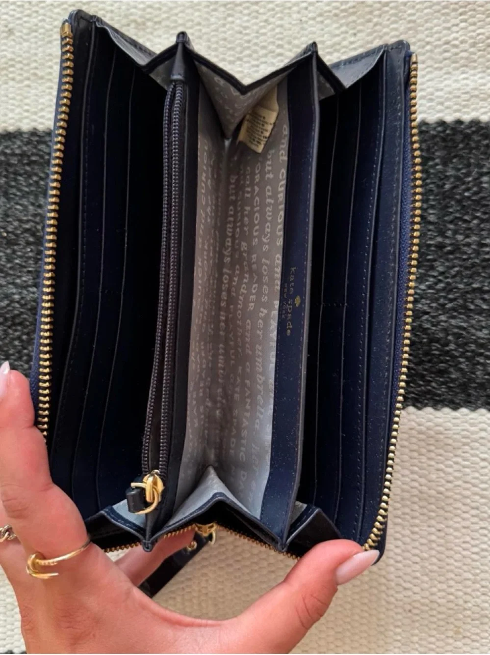 kate spade Navy Patent Zip-Around Wallet with Gold Logo